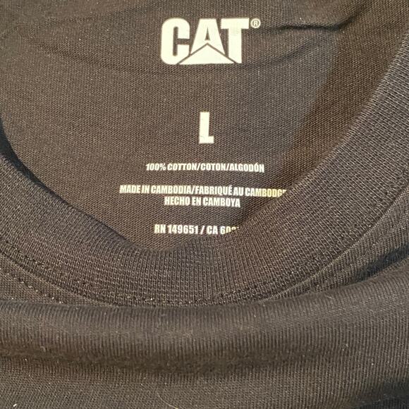 L Cat Caterpillar Heavy Dozer Machinery Equipment Logo Tee T Shirt Black Yellow - Picture 3 of 5